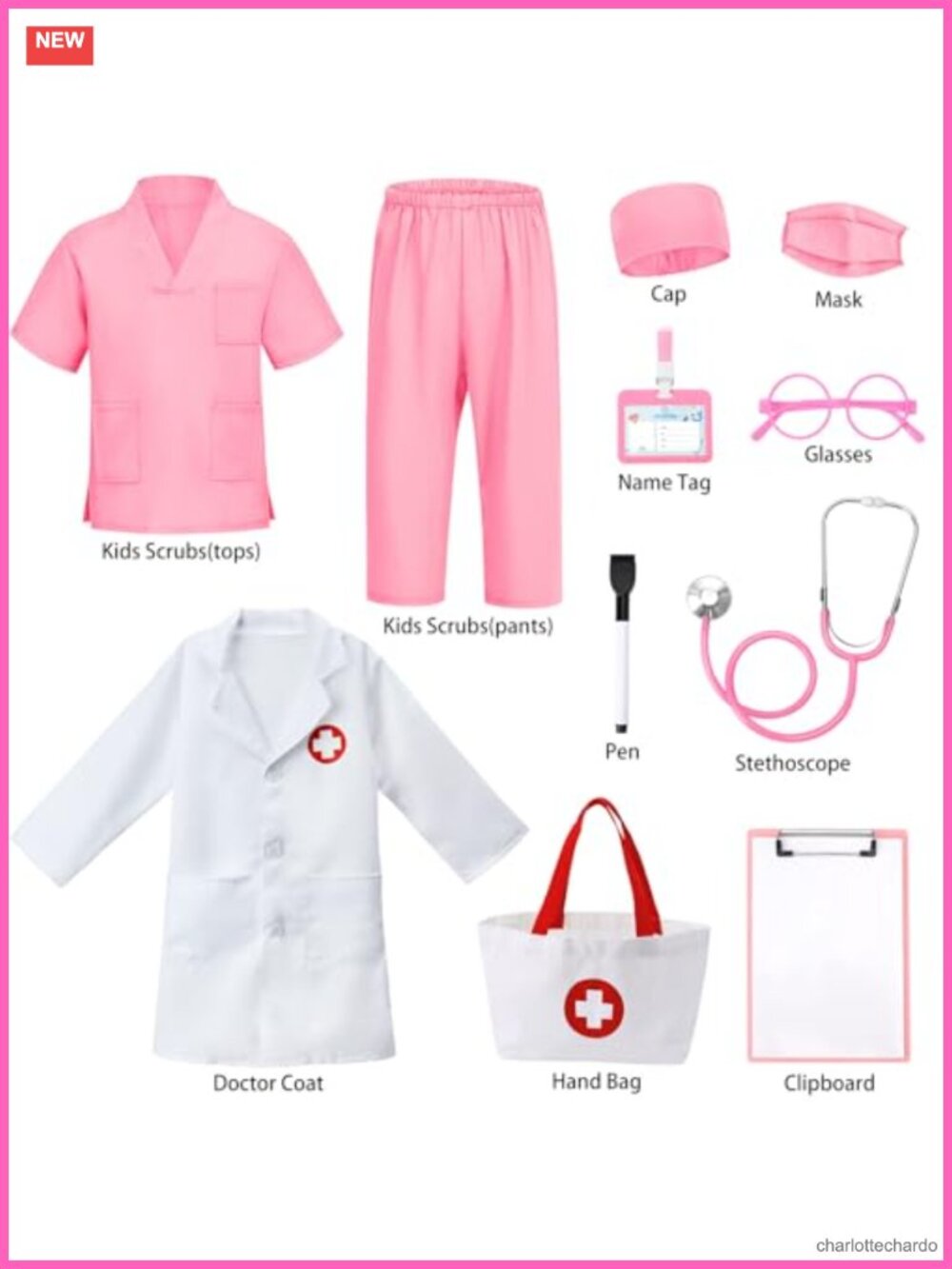 Kids Doctor Nurse Costume Set 12 Pcs Pretend Play Scrubs Lab Coat - Picture 2 of 6